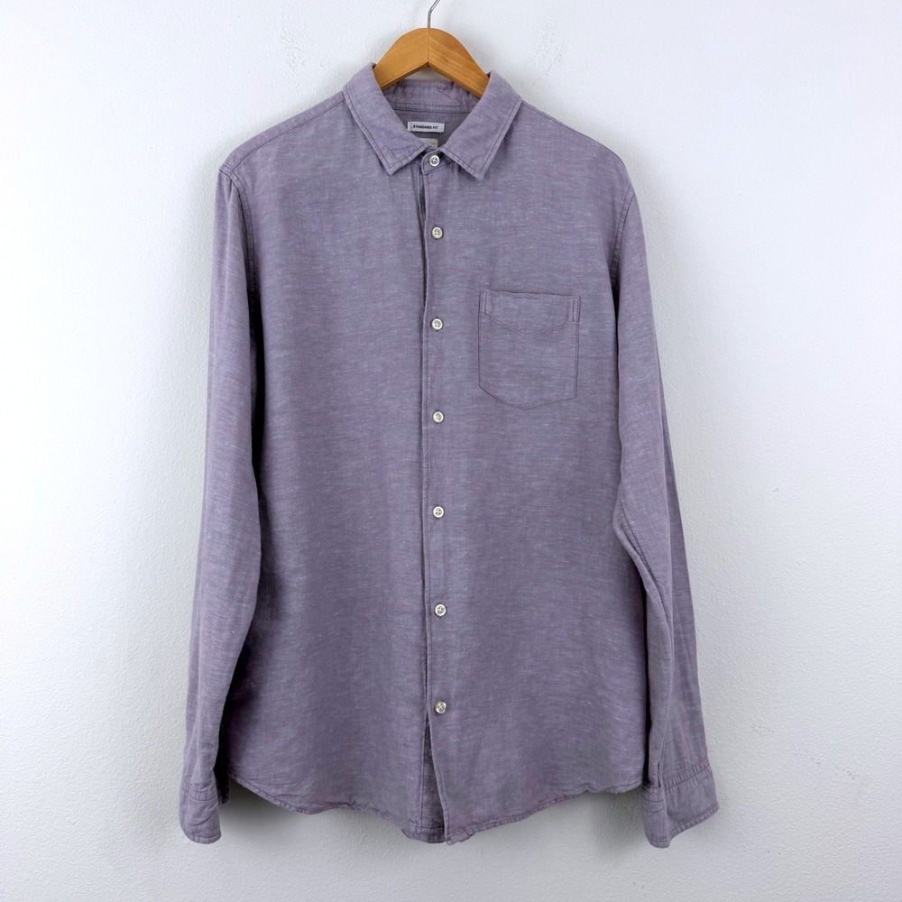 Gap Lavender Mens Linen Cotton Blend Long Sleeve Button Down Shirt Purple L